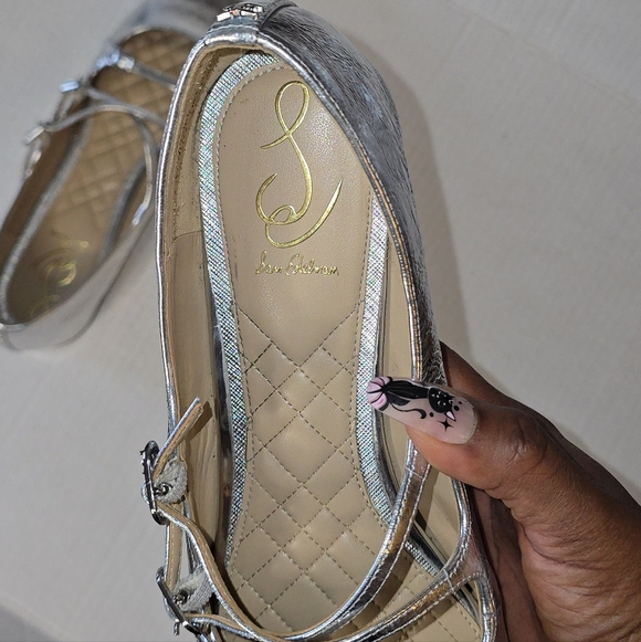 Sam Edelman Cass Flats Mary Jane Leather Silver Pointed Toe Women's Size 10.5 - Picture 9 of 11